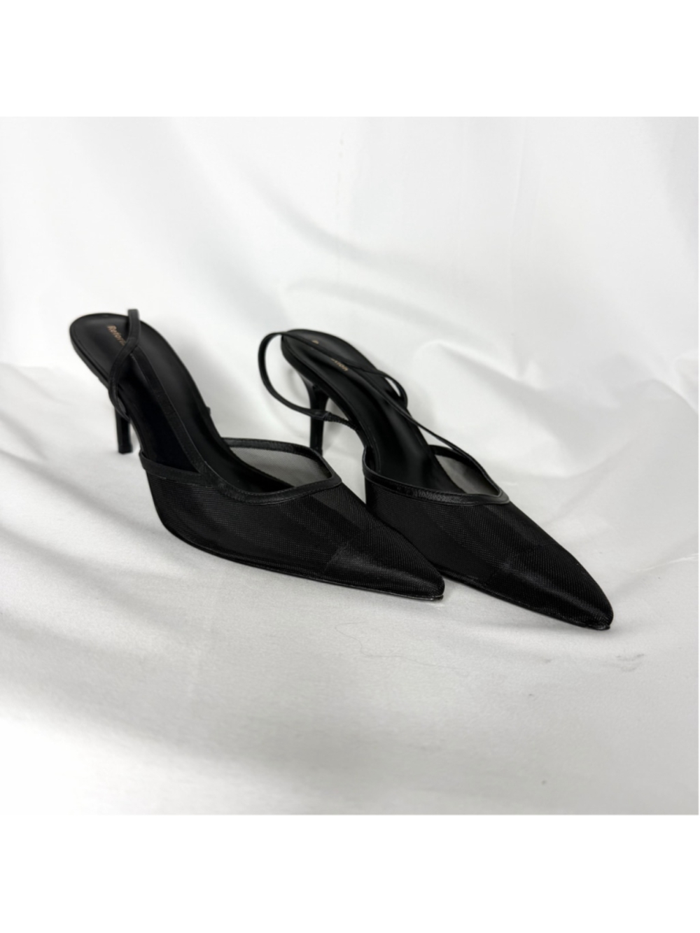 Reformation Whitnee Black Mesh Slingback Heels